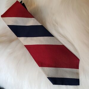Rooster Silk  Mens Red White Blue Striped Neck Tie